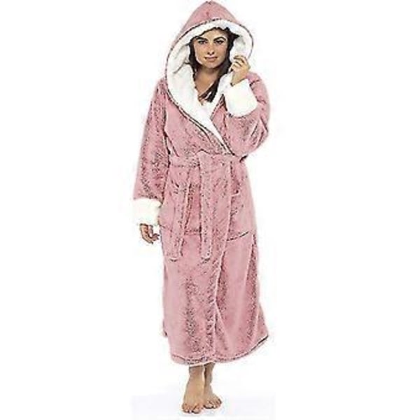 Fleece Badrocka Dam Kvinna Mjuk Dressing Gown Huvad Fluffy Handduk Lång Badrock (3XL Rosa)