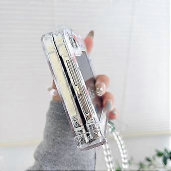 Hinge Skyddande Fodral För Samsung Galaxy Z Flip 5 Söt Tryckt Transparent Telefonfodral Med Pärlkedja Z Flip 5 Hård PC Skyddande Omslag