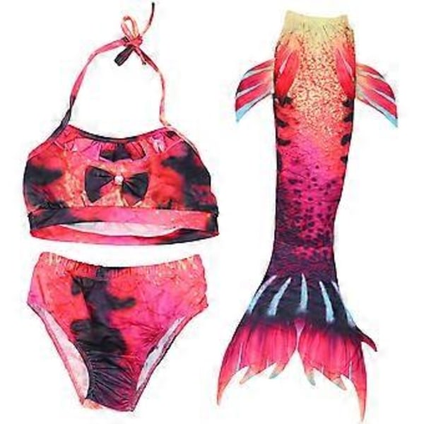 3 st Barn Sjöjungfru Svans Baddräkt Flickor Badkläder Simning Baddräkt Bikini Set (140)