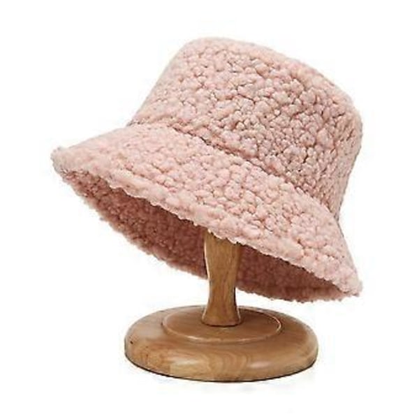 Dam Enfärgad Vinter Varm Fluffig Plysch Bucket Hatt Varm Fiskehatt (Rosa)