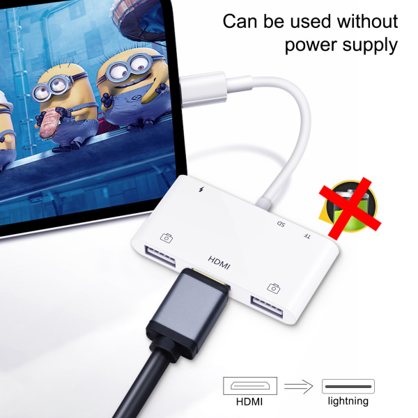 HDMI OTG-adapter, HDMI USB-hub, Lightning til HDMI Digital AV 6-i-1