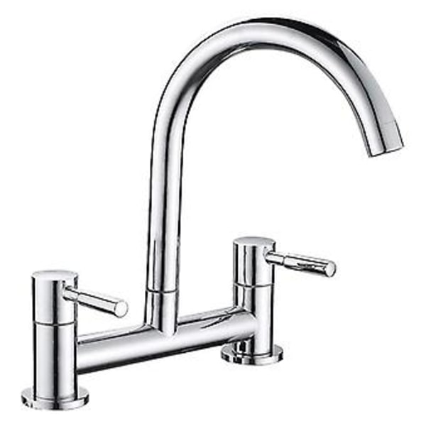 Køkkenvaskblander, 2-huls Køkkenvaskblander, Dobbeltgrebsbrohane, 180 mm Centerafstand, Deckmonteret, 1/4 Omdrejning, Svingbar{jkw} ( )
