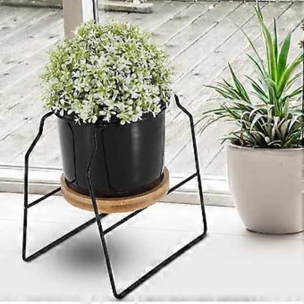 Rund Keramisk Blomkruka Geometrisk Form Järnram med Bambubricka (Vit)