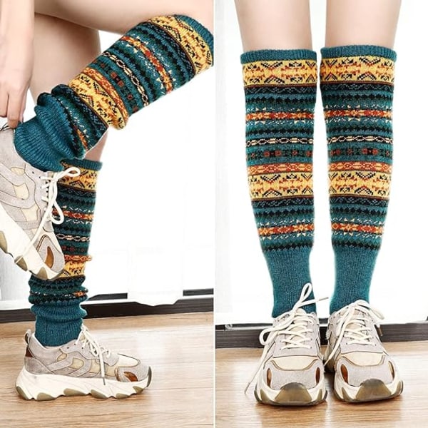 Leggings för kvinnor, 2 par Chunky Knit Leggings Bohemian Style Soc