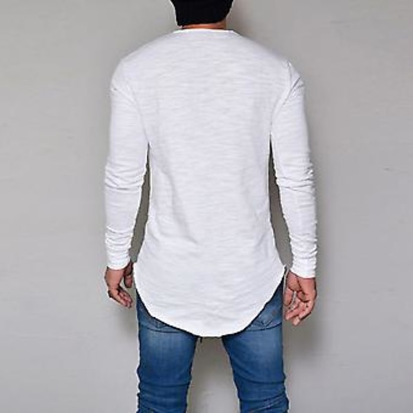 Miesten pitkähihainen tavallinen T-paita Slim Fit Longline-paidat Korkea laatu (2XL valkoinen)
