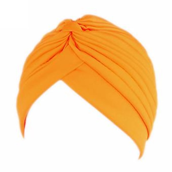 Dame Turban Hat Hovedtørklæde Kemoterapi Beanie Cap Hovedbeklædning (Orange Gul)