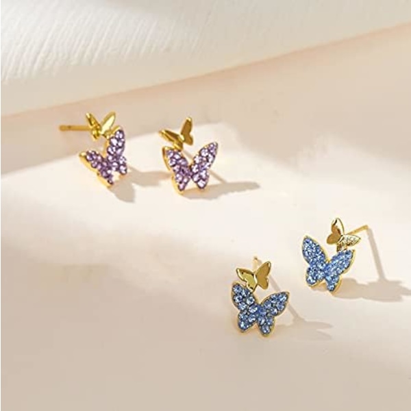 Tiny Diamond Butterfly Stud Earrings Hypoallergenic Korean style Fashion Small Simple Playful Girly Style Small Butterfl