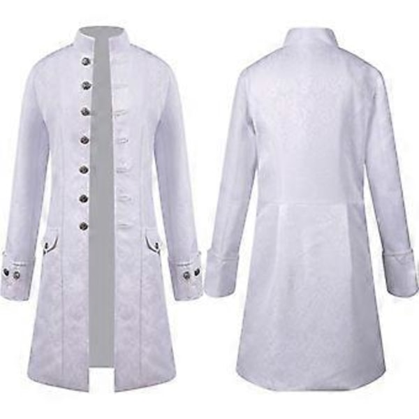Herrar Jackor Medeltida Steampunk Vintage Rock Mantel Gotisk Viktoriansk Överrock Karneval Cosplay Kostym _a(XL Vit)