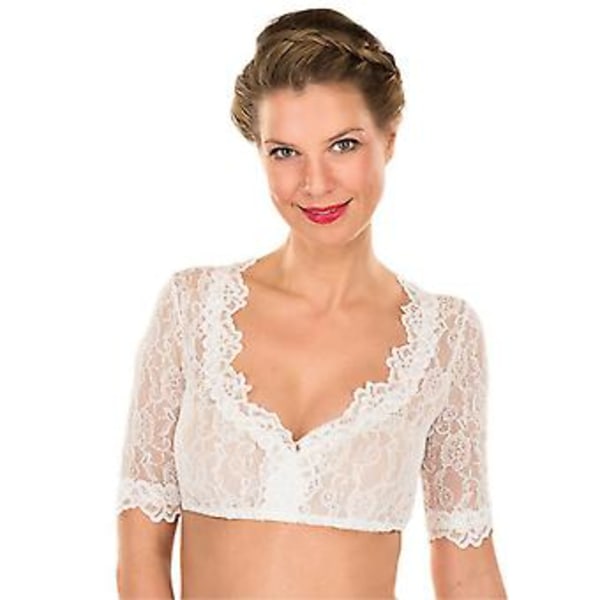 Elegant Dirndl-bluse for kvinner til Oktoberfest, blondekant svart skjorte (XL)