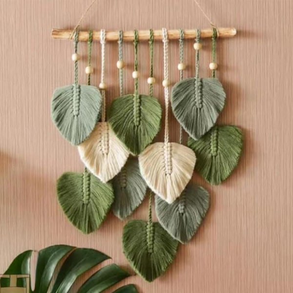 Blad Makrame Vægophæng Boho Værelse Hjem Indretning Vævet Æstetisk Wa