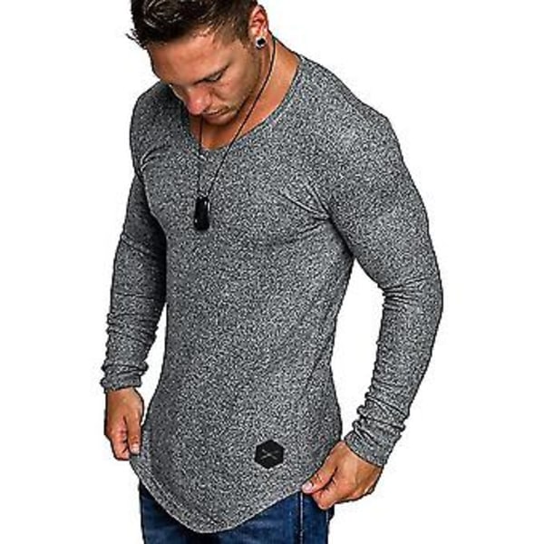 Miesten pitkähihainen T-paita Slim Fit V-kaula-aukkoinen lihaspaita (L Harmaa)