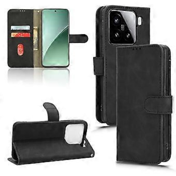 For Xiaomi 15 Pro Lærveske Hudfølelse Anti-Fall Lommebok Flip Telefondeksel (Stil A)