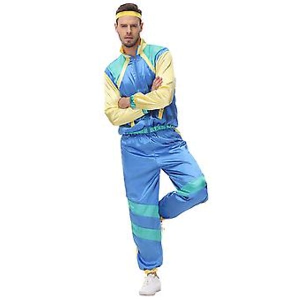 70'er 80'er Outfit Tracksuit Jogging Suit Fancy Dress Kostume Halloween Party Cosplay Streetwear (M Blå)