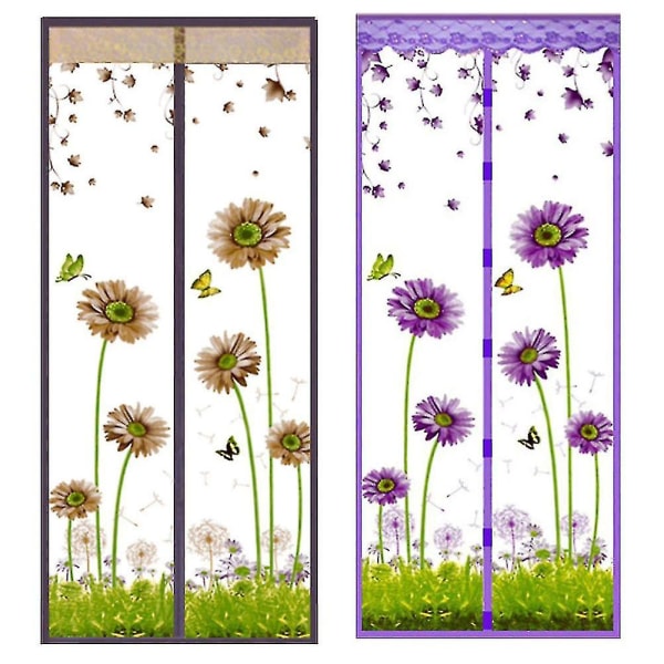 Flower Butterfly Summer Magnetic Window Door Anti Mosquito Bug Mesh Net Curtain_a_ene Purple