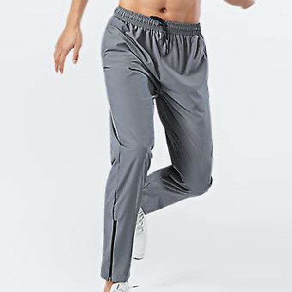 Män Sportbyxor Is Silke Snabbtorkande Enfärgad Elastisk Midja Mjuk Lösa Fickor Stretchbar Andningsbar Jogging Gym Långa Byxor (M Svart)