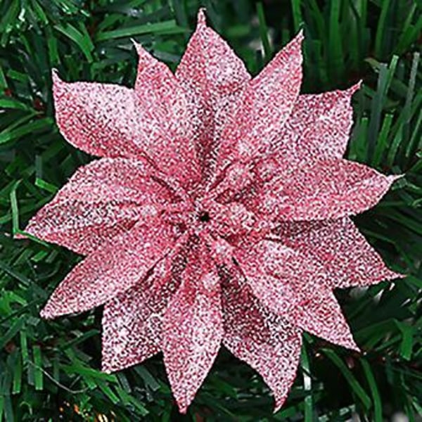 Julepynt Glitter Kunstig Blomst Tre Henger Fest Jul Hjem Dekorasjon (1 stk Rosa)