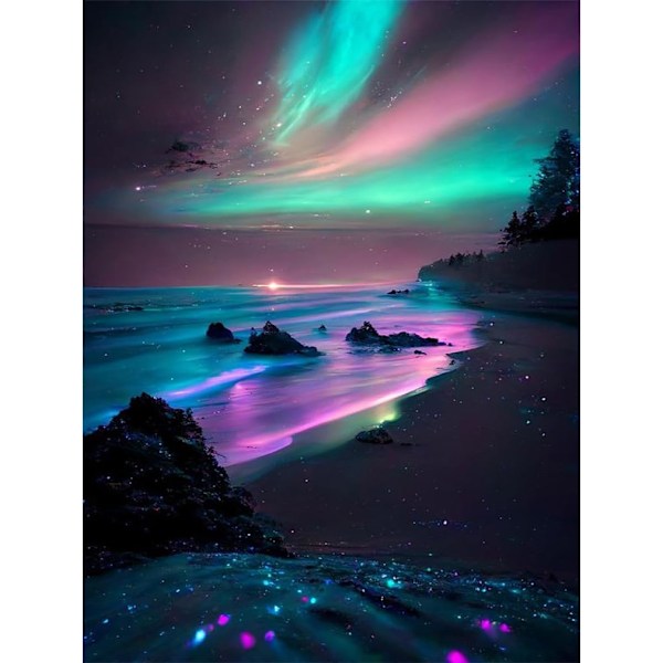 (12x16 tum) Aurora Diamond Art Kit för vuxna - Strand 5D Diamond Painting Kits för vuxna, Landskap Gem Art Kits för hem W