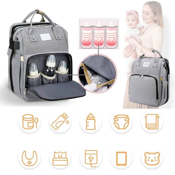 Skötvässelryggsäck för baby, blöjryggsäck, babyväska reseryggsäck, multifunktionell vattenavvisande skötvässelryggsäck med stor kapacitet  svart