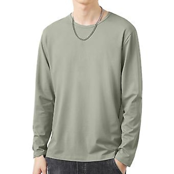 Fianao O-Hals Langærmet Herre T-shirt Efterår Basistop Trøje Daglig Tøj (4XL Grøn)