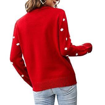 Jul Röd Blå Tröja Pullover Långärmad Tröja Söt O-ringad Stickad Tröja