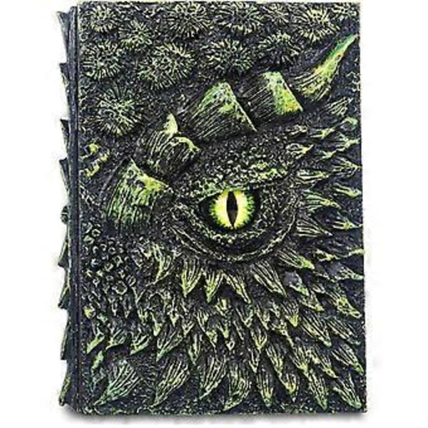 3D Dragenøje Præget Journal Skrivehæfte Håndlavet Daglig Notesbog Antik Rejsedagbog Gave til Kvinder Mænd, A5 (7,3\" x 5,1\" (Grøn-Guld