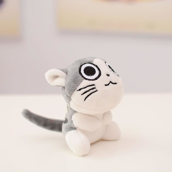 4st 10cm Söt Mini Ost Katt Chis docka Nyckelring Ryggsäck Hänge Fyllt Japan Anime Mjuk plysch Kawaii Toy Barn Baby Present