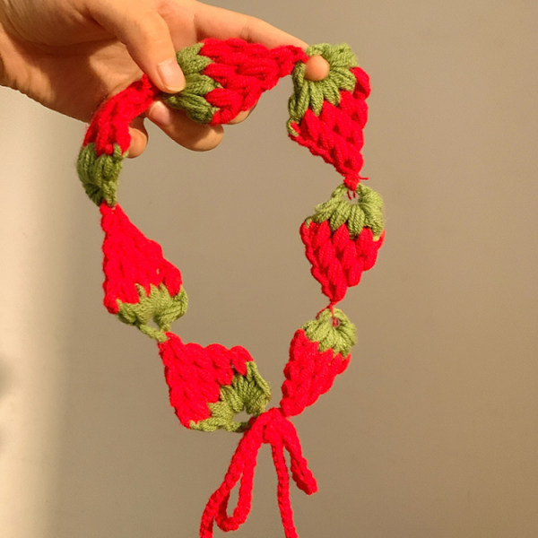 Virka jordgubbs pannband slips bak för flickor elastisk hår scarf