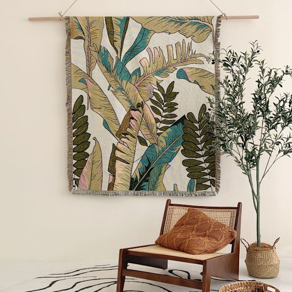 1 Stykke 160x130cm Strikket Plantain Blade Plaid Tæppe Dekoreret
