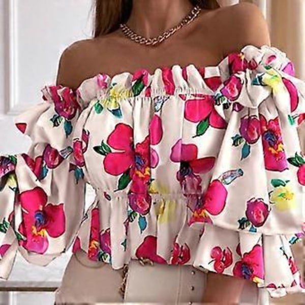 YYFS Dame Mode Afslappet Sommer Bluser & Skjorter med Én Skulder (XL rose)