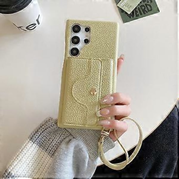 Til Samsung Galaxy S23 Ultra Etui Spejldesign PU Læder Bagcover med Kortlommer, Håndledsrem (Style C)