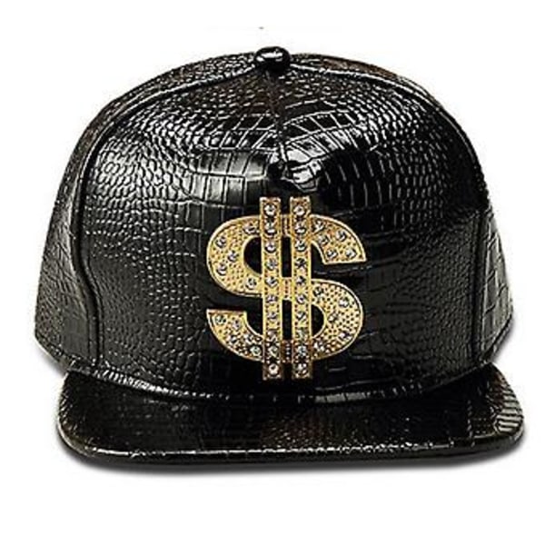 Metal Golden Dollar Style Men's Baseball Cap Hip-hop Cap Leather Adjustable Snapback Hats For Men And Women( Black)