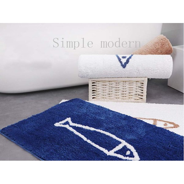 Non-Slip Bath Mat for Bathroom Blue/White Fish Pattern, Polyester