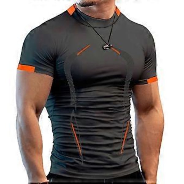 Mænds Casual Muscle T-Shirt Tee Fitness Gym Workout Hurtigtørrende Slim Fit Kortærmet Toppe (3XL Mørkegrå)
