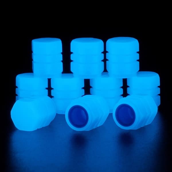 Et sæt med 12 blå fluorescerende bildækventilpropper, universal lumi