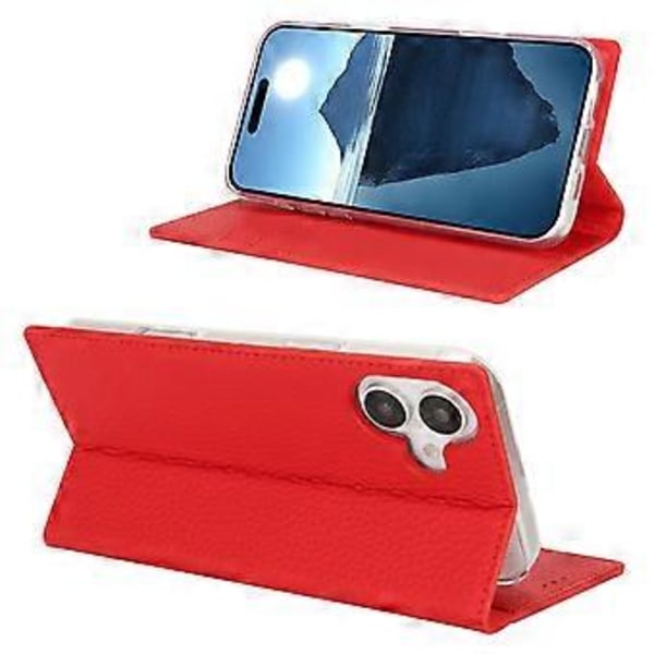 Plånboksfodral för iPhone 16 Äkta Läder Mobilskal Litchi Textur (Stil E)