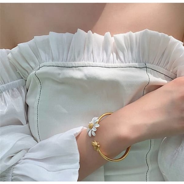 Blomsterarmbånd, tusindfryd armbånd, guldarmbånd, blomst og bi, d