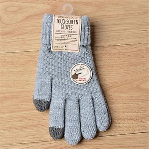Vinter Touchscreen-Vantar för Kvinnor Varma Stretchstickade Vantar Hel Finger Guantes (Grå)