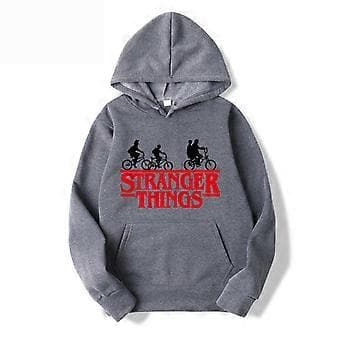 Stranger Things Tema Tonåringar Män Hoodies Långärmad Huvad Tröja Pullover Toppar 1(XL Mörkgrå)