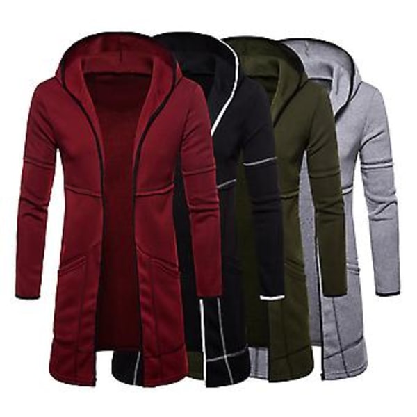Hupullinen pitkähihainen miesten takki syksy-talvi tuulenpitävä yksivärinen taskuilla cardigan takki ulkovaatteet (2XL viininpunainen)