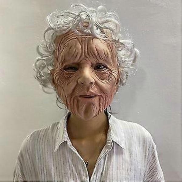 Vanha nainen naamio pelottava cosplay-naamio aprillipäivä hauska täysi superpehmeä ryppyinen vanha mies aikuisten naamio
