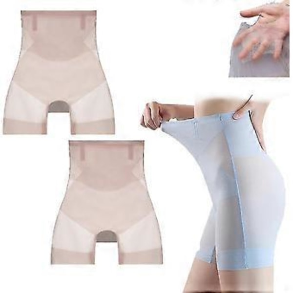 2 stk. Ultratynne kjølende mageformende shapewear, Ultra mage- og hofteløfttruser, Sømløst is-silke høy midje undertøy (L Mørk rosa)