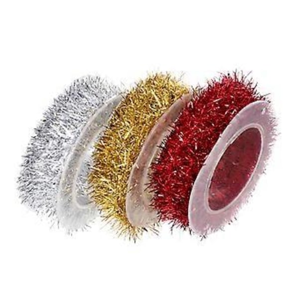 3 stk. Jule-Tynd Glansgardiner 1,5m 3 Farver Metalisk Garland Dekoration