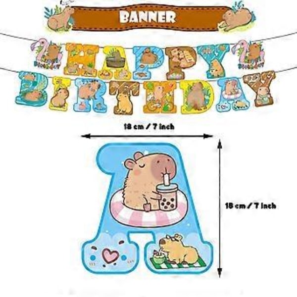 Capybara Barnas Tegneserie Bursdagsfest Dekor Forbruksvarer HAPPY BIRTHDAY Banner Ballonger Kake Toppers Sett ( )