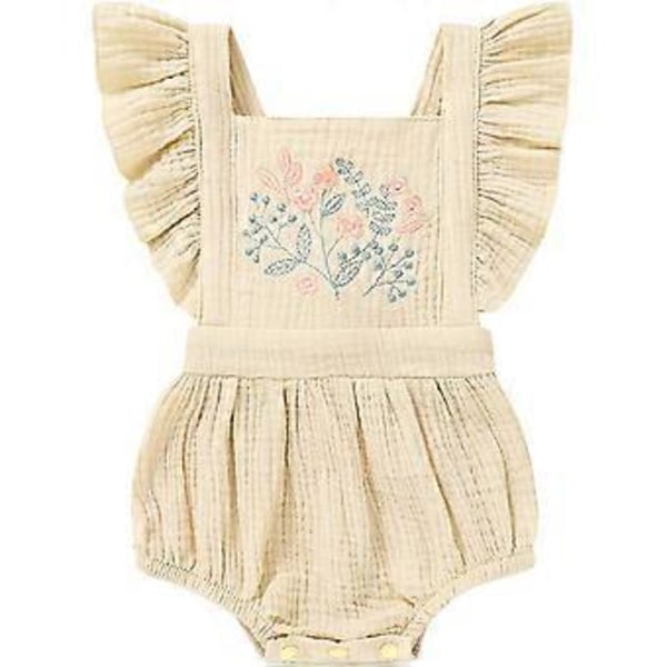 KATEA Spædbarn Pige Rufflet Ærmeløs Romper Casual Sommer Jumpsuit Bomuld Linned Tøj