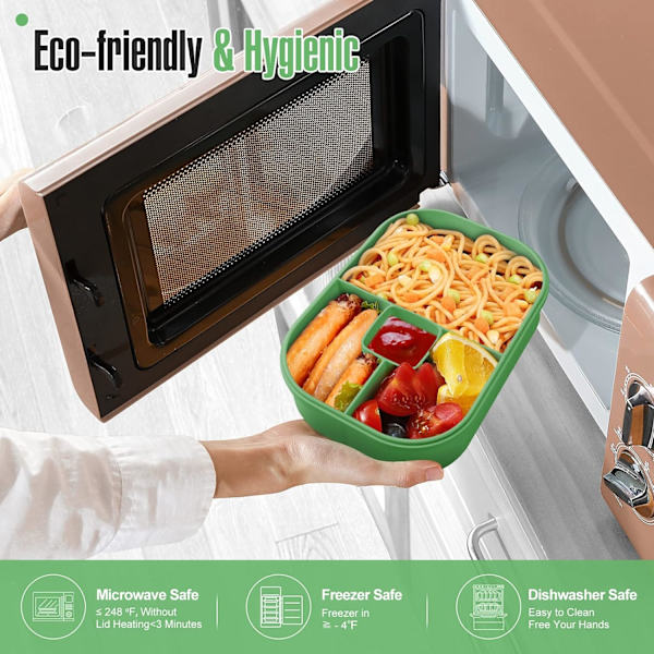 Grön Bento Box Lunchlåda för Vuxna/Barn, 1300ml Läckagesäker Bento