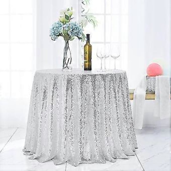 Rund Paljettduk, Glitterduk för Bröllopsdekorationer (120cm Silver)
