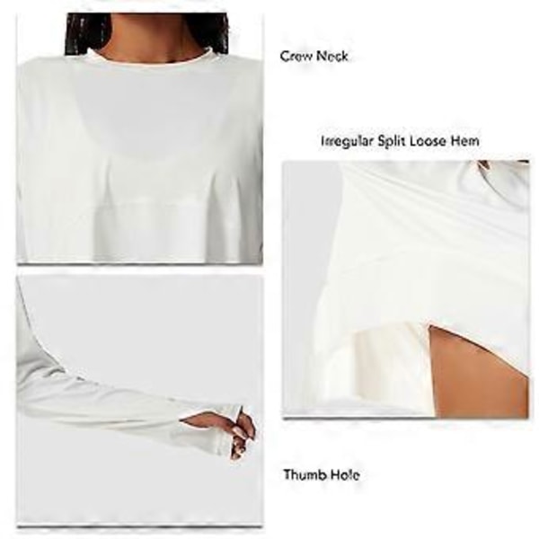Kvinders Langærmet Træningsskjorte Løstsiddende Tommelhul Flowy Strækbar Yoga Atletisk Casual Top (XL Hvid)