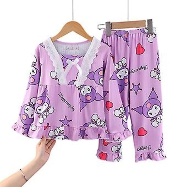 4-12 År Piger Sanrio Pyjamas Pyjamas Pjs Sæt Tegneserie Kawaii Melody Kuromi Cinnamoroll Nattøj Nattøj Loungewear (4-5 År Lilla Kuromi)