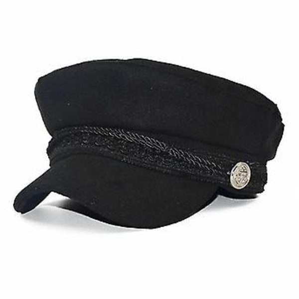 Damer Solid Classic Kvinder Piger Uld Blanding Baker Boy Spids Kasket Newsboy Beret Hat Rejse Knap (Sort)