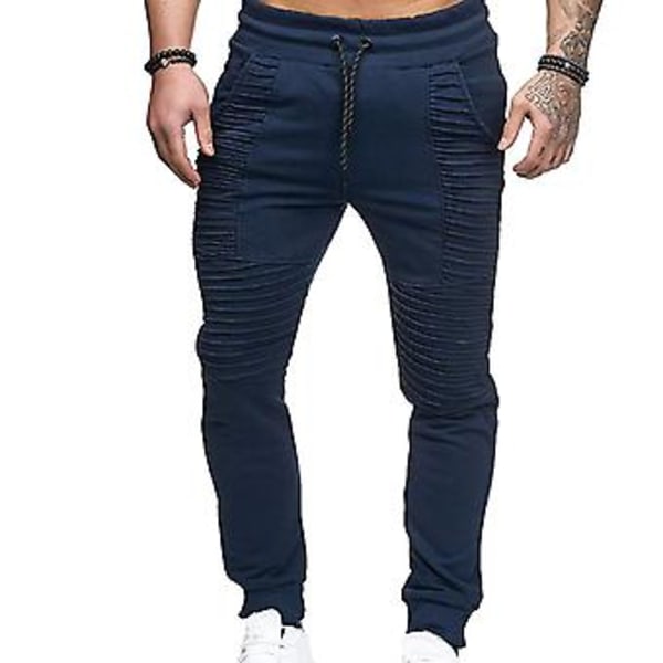 Fianao Sweatpants Andningsbara Hel Färg Snörning Elastisk Midja Utomhus Slanka Byxor för Gym (XXXXL Marinblå)